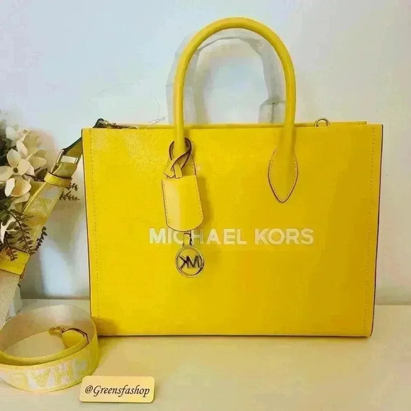 Michael Kors Medium Mirella Leather Tote Shoulder Purse Golden Yellow - Picture 2 of 9